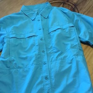 Game Guard turquoise button down shirt